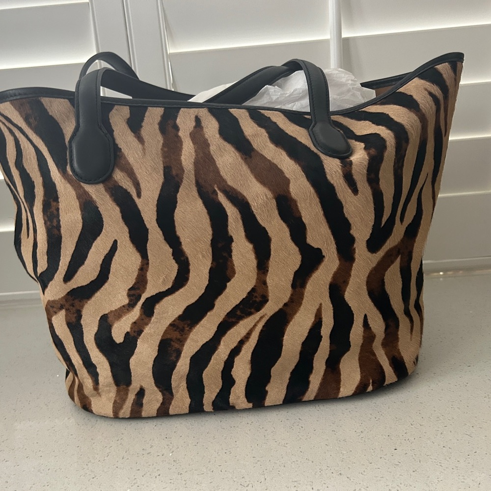J Crew Berkeley Zebra Stripe Calf Hair and Leather Tote